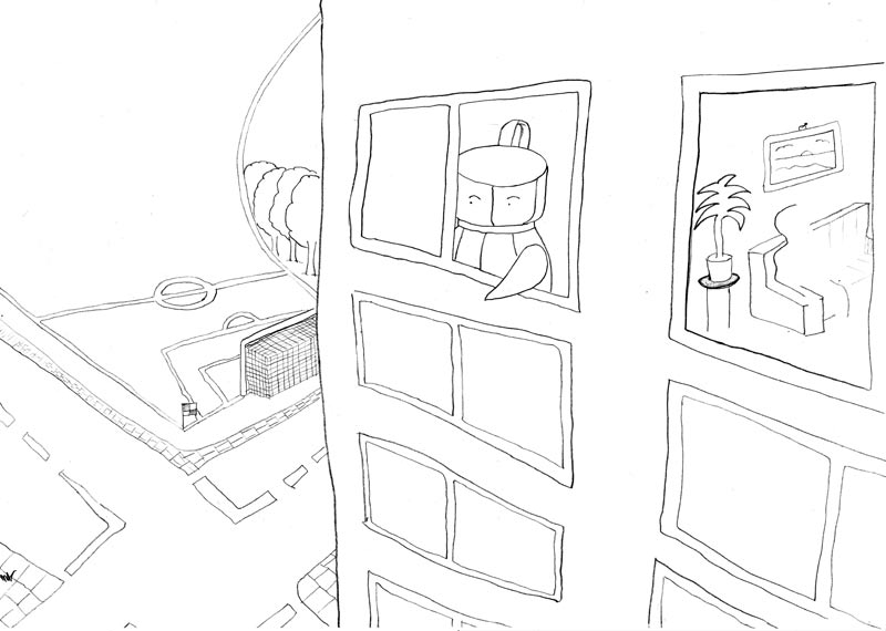 Der schiefe Fussball-Platz von vor T-Cups Haus.