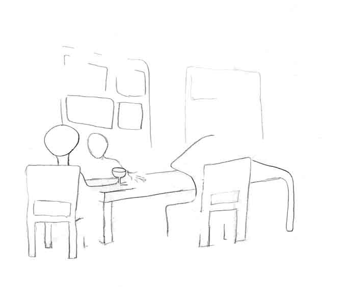 Three Persons drinkin' 'n talkin'